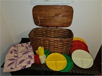 Woven picnic basket w/ original plates & cups