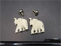 ANTIQUE CARVED IVORY ELEPHANT EARRINGS