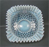 N'Wood White Opalescent Lattice Square Brides Bowl