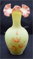 (D1) 10" Fenton Burmese Hand Painted Signed Vase