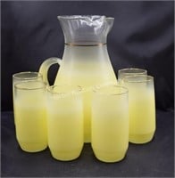 (D1) Mid-Century Modern Yellow Frosted Water Set