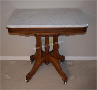 (L) Marble Top Walnut Side Table