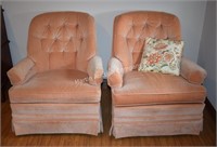 (B1) Pair of Peach Swivel Rocker Arm Chairs