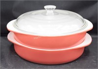 (K) Pair of Pink Pyrex Casserole Dishes