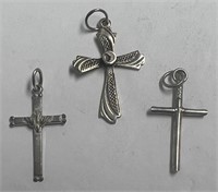 Lot of Three Assorted .925 Silver Crosses