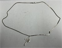 Silver Cross w/Rose and Silver Chain, Both