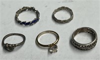 Lot of 5 Decorative Rings, Assorted Styles & Sizes