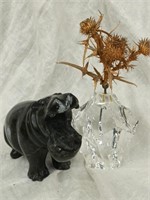 Marble Hippopotamus and a metal Thistle sculpture