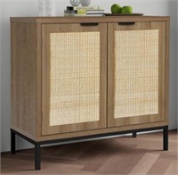 ANMYTEK RUSTIC OAK RATTAN STORAGE CABINET(31.5X