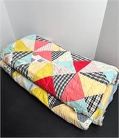 VTG 1950's PATCHWORK FABRIC QUILT APROX QUEEN SIZE