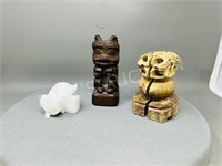 3 carved stone & porcelain figures
