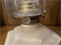 Amplife Farms oil lamp, white base has farm scenes