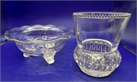 Vintage Glass 3-Footed Dish & Short Glass Vase