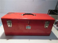 RED METAL TOOLBOX WITH TOOLS