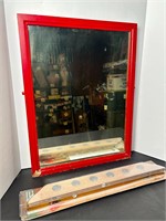 ANTIQ MIRROR PAINTED RED FRAME, BASS PRO WALL RACK