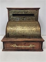 Seymour Brass and Oak Cash Register Cabinet