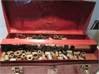 RED METAL TOOLBOX WITH SOCKETS, ETC.