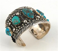 Navajo turquoise cast sterling cuff bracelet