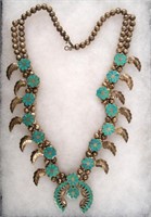 Navajo Squash Blossom inlaid turquoise necklace