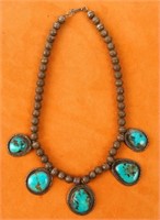 Old pawn Navajo 5 stone turquoise beaded necklace