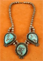 Navajo Silver and turquoise (3 stone) necklace