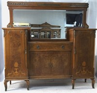 Italian 1930's burlwood marble top sideboard