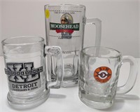 3 Clear Glass Beer Mugs