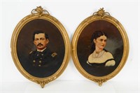 2 Oval Civil War portraits paintings