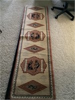 Blue framed Kachina runner rug
