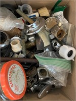 Box of Plumbing Supplies Fittings Valves