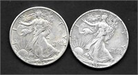 (2) Walking Liberty Silver Half Dollars, 1939-1941