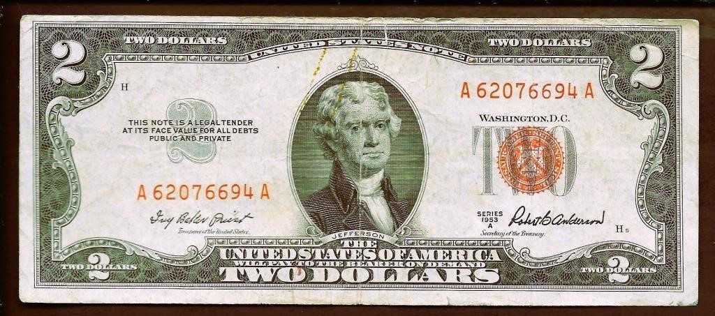 1953-A Series $2 US Note, (Red Seal)