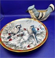 Blue Jay Figurine/Candle & Plate
