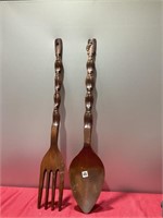 Large wooden spoon and fork