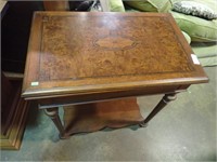 INLAID GAME TABLE 27x17x31 W/ DRAWER OF GAME PCS