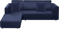 L-Shape Sofa Cover  Navy  3 Seater 2PC