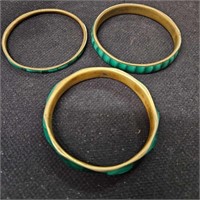 3 brass & green bracelets