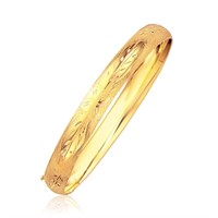 14k Gold Classic Floral Carved Bangle