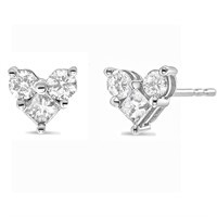 10k Gold .75ct Diamond 3-stone Heart Earrings