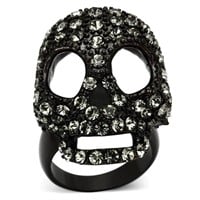 Black Ion Skull Ring With White Crystals