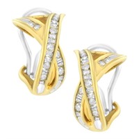 14k Two-tone Gold .50ct Diamond "x" Shape Earrin