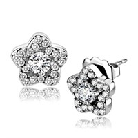 Round .16ct White Sapphire Flower Star Earrings