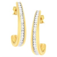 10k Gold Multi-cut 1.00ct Diamond J-hoop Earrings