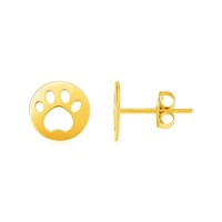 14k Gold Paw Prints Post Earrings