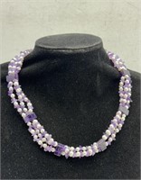 925 silver clasp & amethyst with pearl necklace