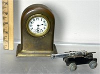 Antique Bedside Clock w/Small Cannon See Photos