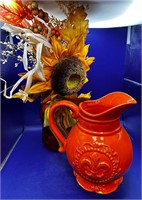 Orange vase with fall flowers & Orange Pitcher