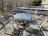 Metal Patio Table, Chairs w/2 Patio Umbrellas
