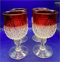 Vintage Indiana Glass Ruby Red Diamond Point set 4