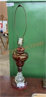 Vintage etched cranberry glass table lamp